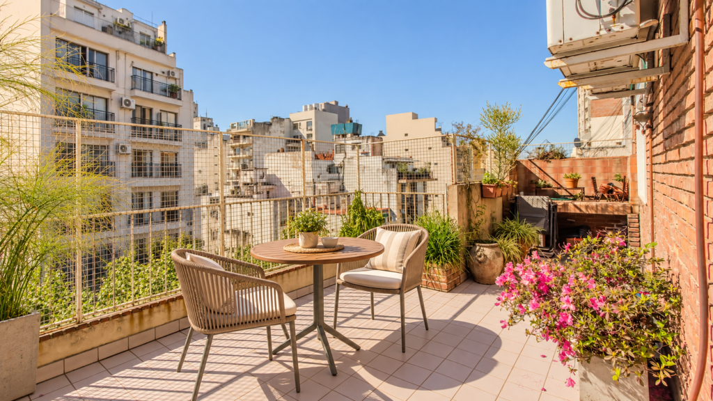 Balcón terraza de propiedad comprada con crédito hipotecario