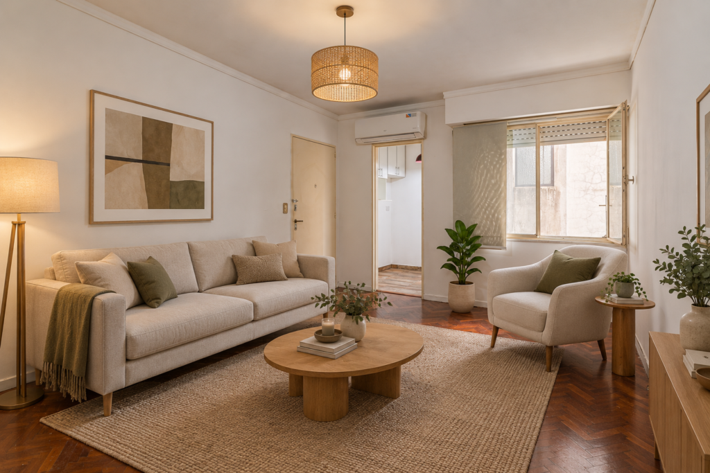 Living comedor amoblado virtualmente para analizar el valor del metro cuadrado en Caballito