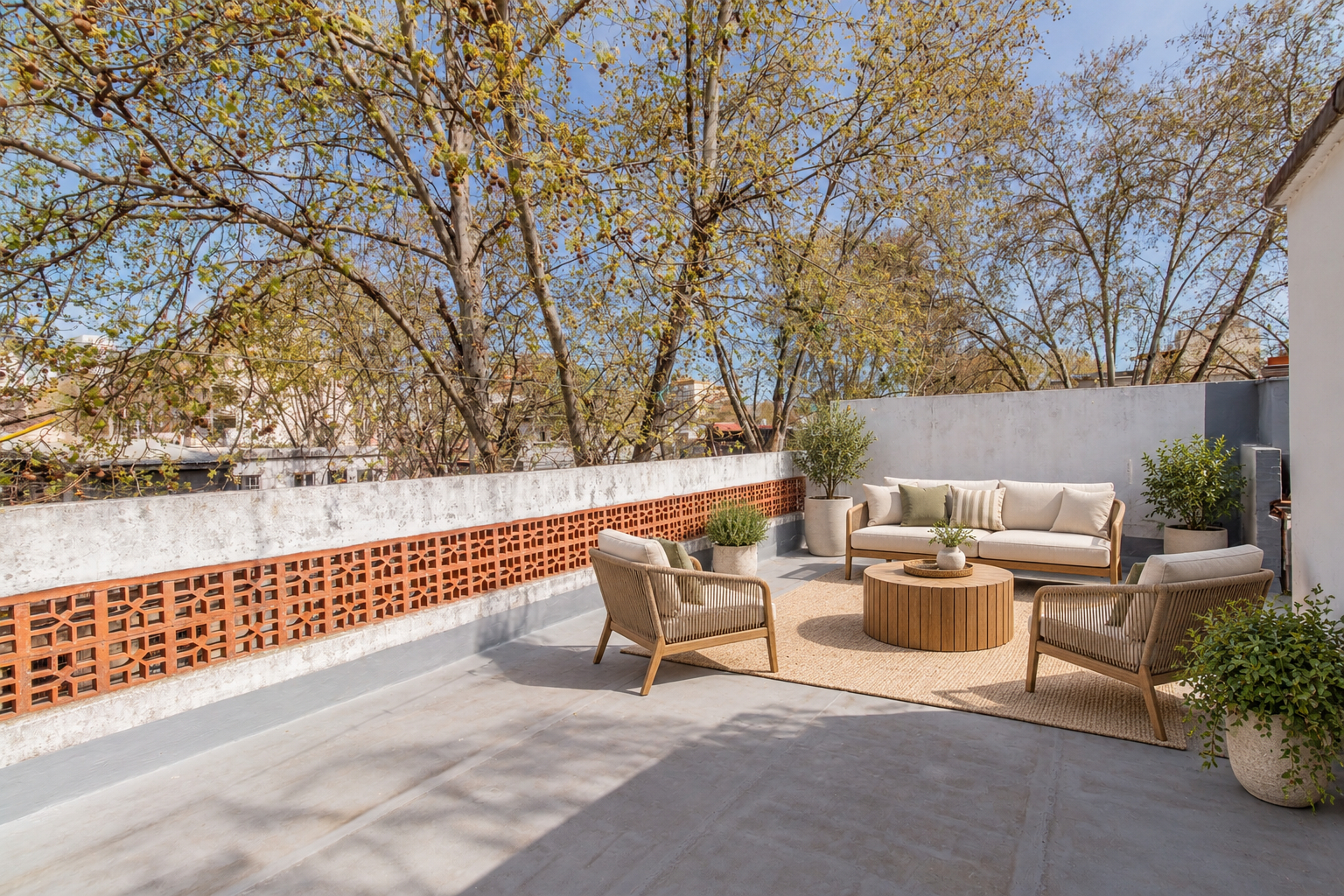 Terraza ambientada virtualmente que muestra el valor de los espacios exteriores de una propiedad